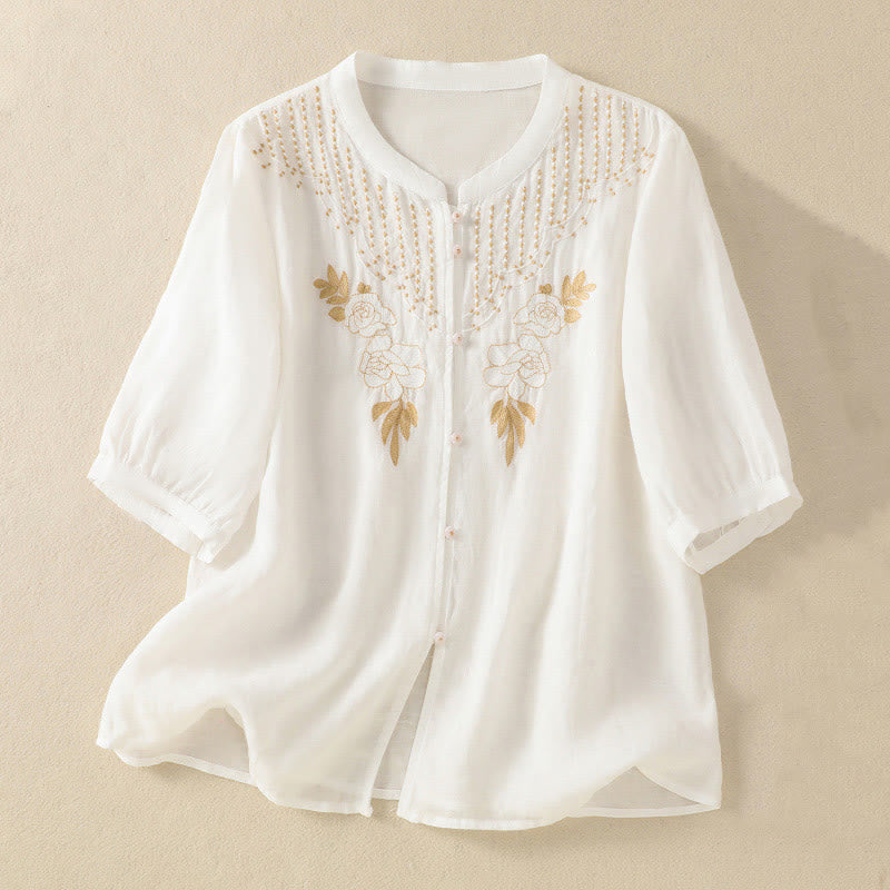 Breathable Cotton Stand Collar Half Sleeve Meditation Shirt