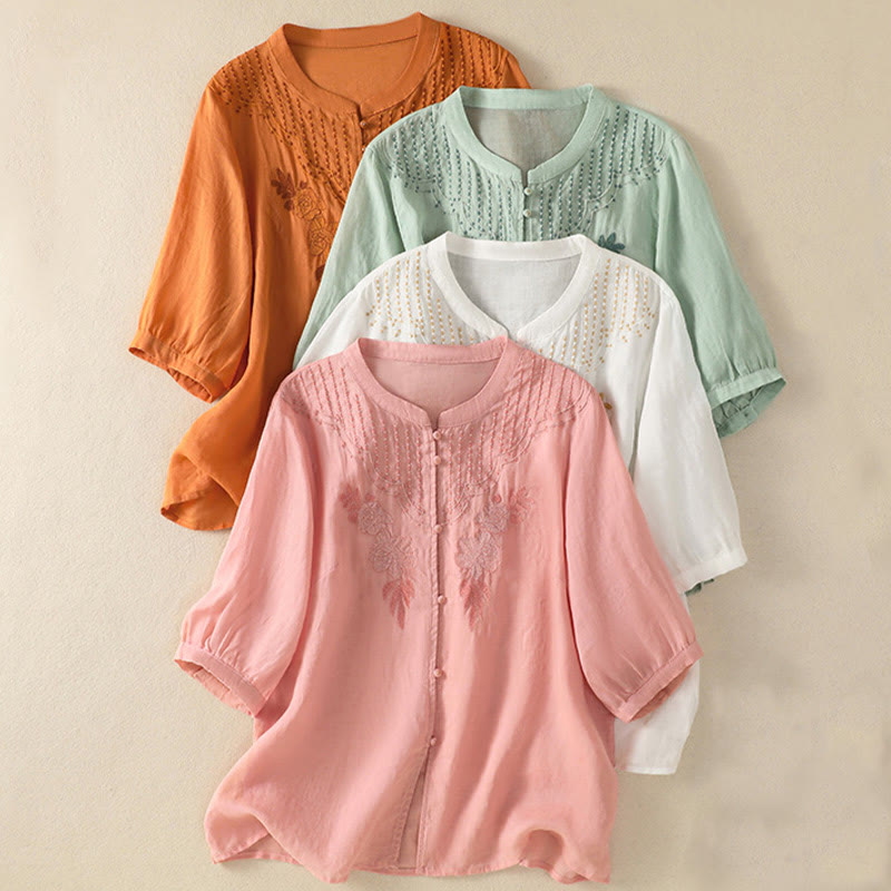 Breathable Cotton Stand Collar Half Sleeve Meditation Shirt