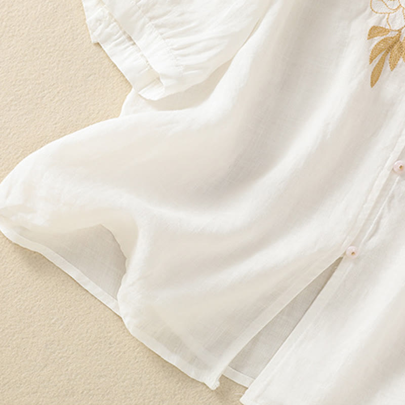 Breathable Cotton Stand Collar Half Sleeve Meditation Shirt