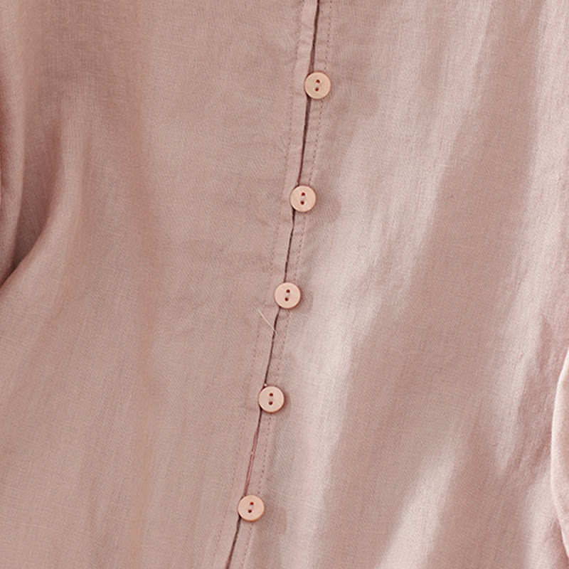 Solid Buttons V-Neck Half Sleeve Women's Shirt