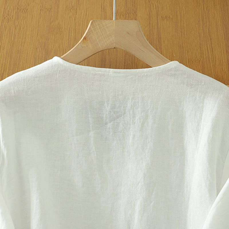 Solid Buttons V-Neck Half Sleeve Women's Shirt