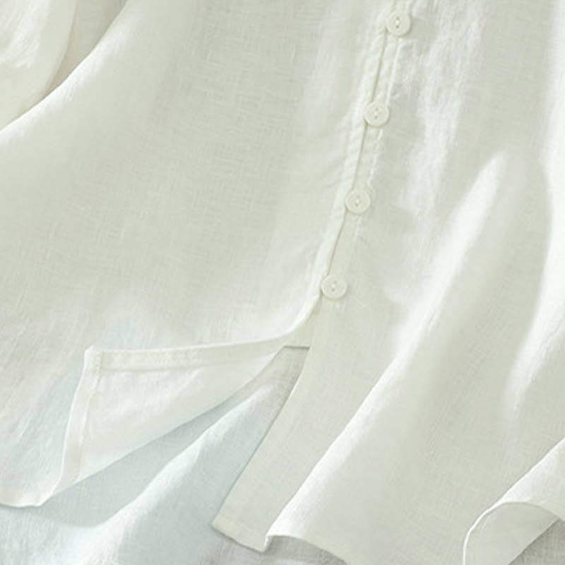 Solid Buttons V-Neck Half Sleeve Women's Shirt
