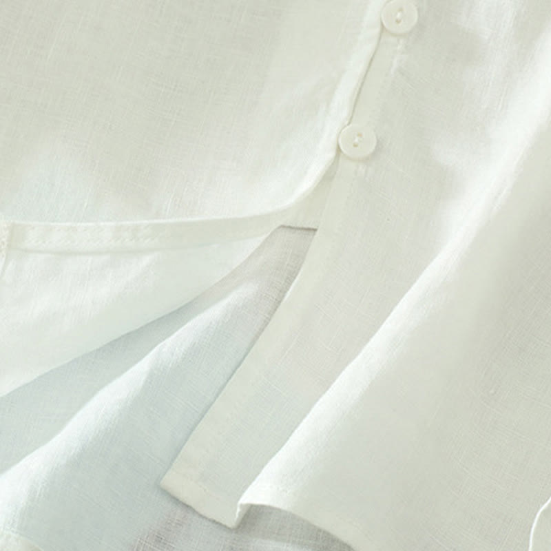 Solid Buttons V-Neck Half Sleeve Women's Shirt