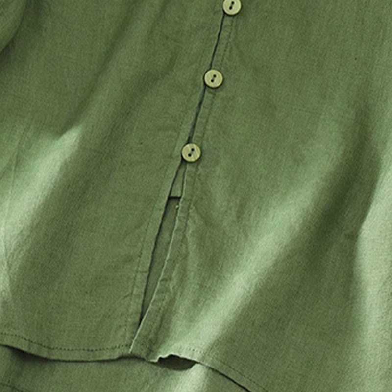 Solid Buttons V-Neck Half Sleeve Women's Shirt