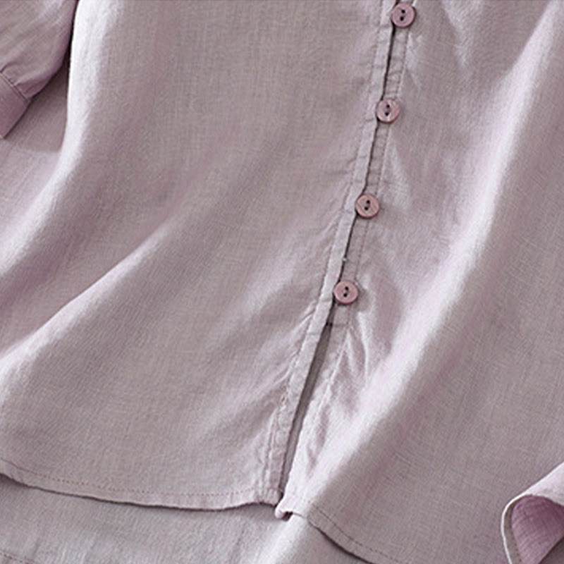 Solid Buttons V-Neck Half Sleeve Women's Shirt