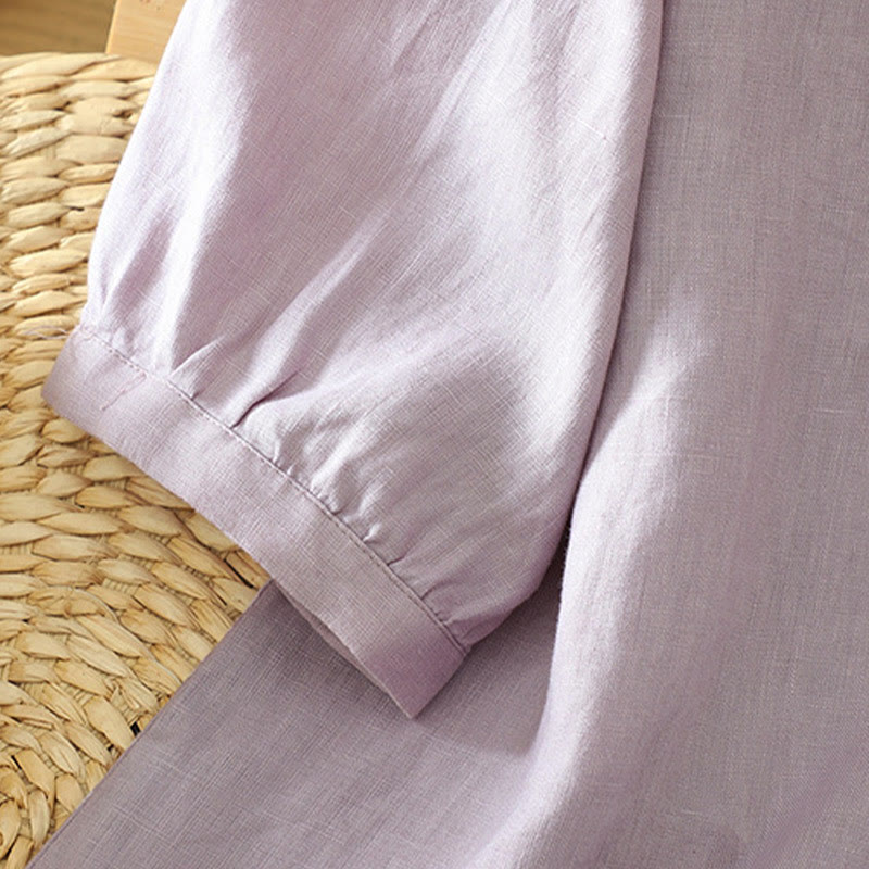 Solid Buttons V-Neck Half Sleeve Women's Shirt
