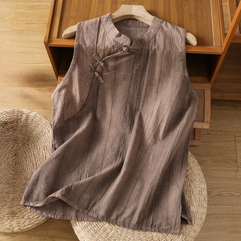 Breathable Cotton Stand Collar Sleeveless Meditation Vest