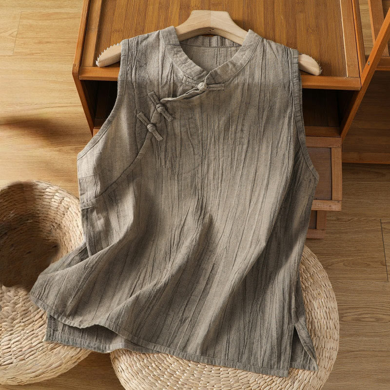 Breathable Cotton Stand Collar Sleeveless Meditation Vest