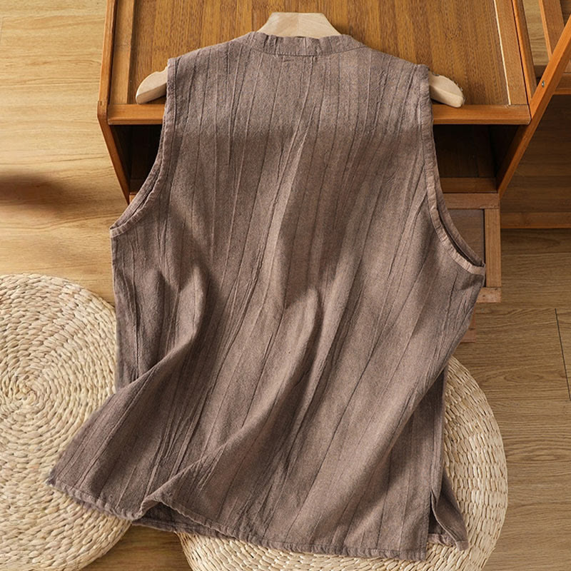 Breathable Cotton Stand Collar Sleeveless Meditation Vest