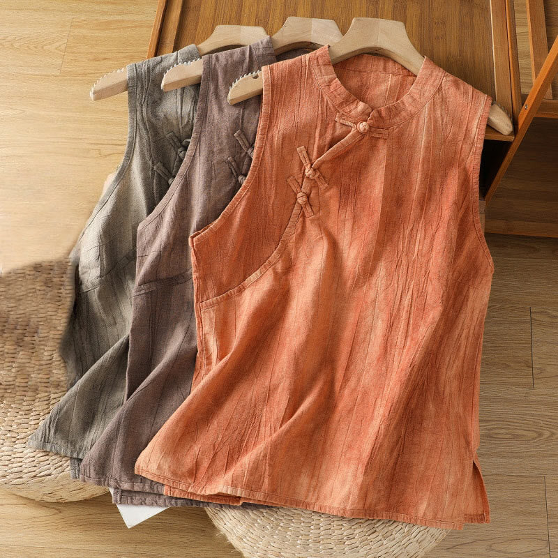 Breathable Cotton Stand Collar Sleeveless Meditation Vest