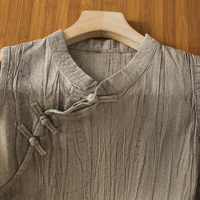 Breathable Cotton Stand Collar Sleeveless Meditation Vest