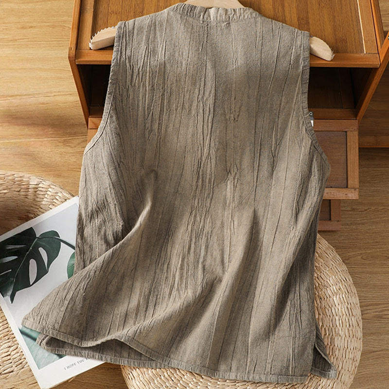 Breathable Cotton Stand Collar Sleeveless Meditation Vest