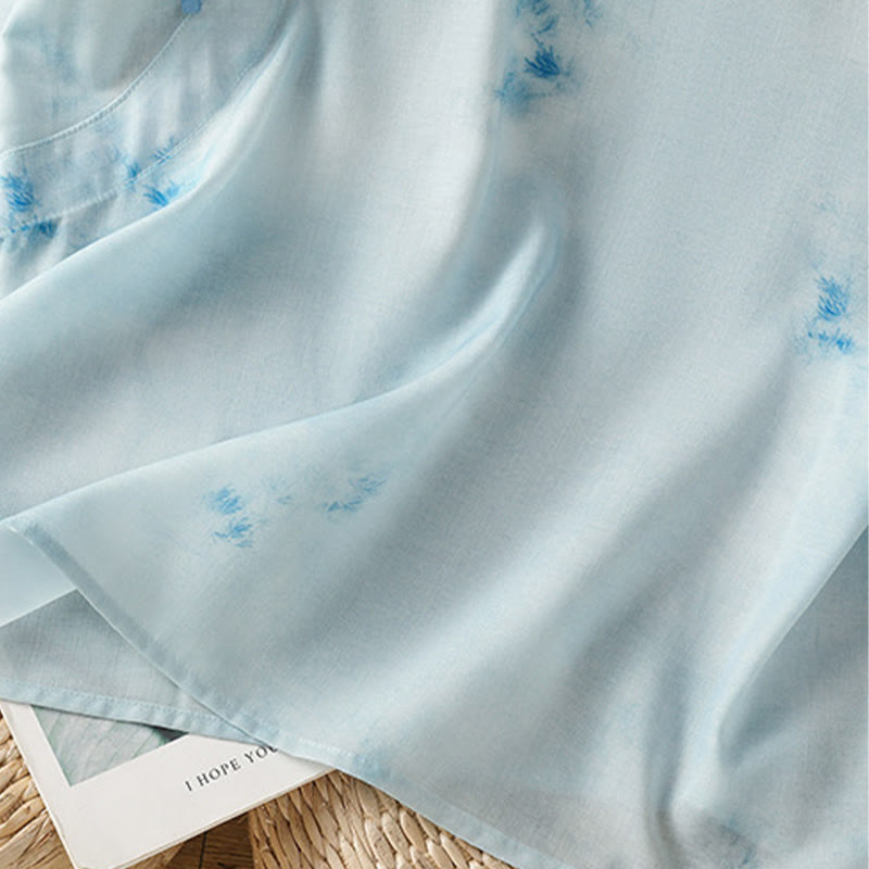 Lightweight Cotton-Blend Sleeveless Stand-Collar Meditation Shirt