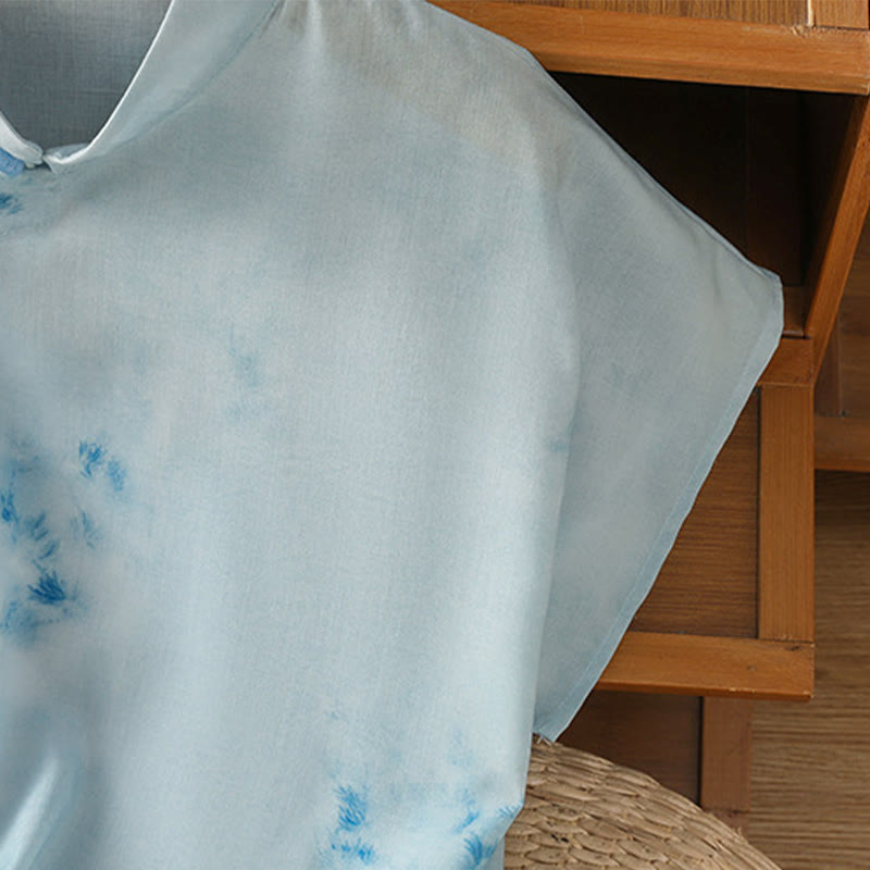 Lightweight Cotton-Blend Sleeveless Stand-Collar Meditation Shirt