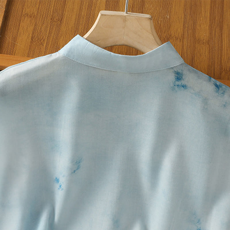 Lightweight Cotton-Blend Sleeveless Stand-Collar Meditation Shirt