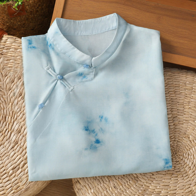 Lightweight Cotton-Blend Sleeveless Stand-Collar Meditation Shirt