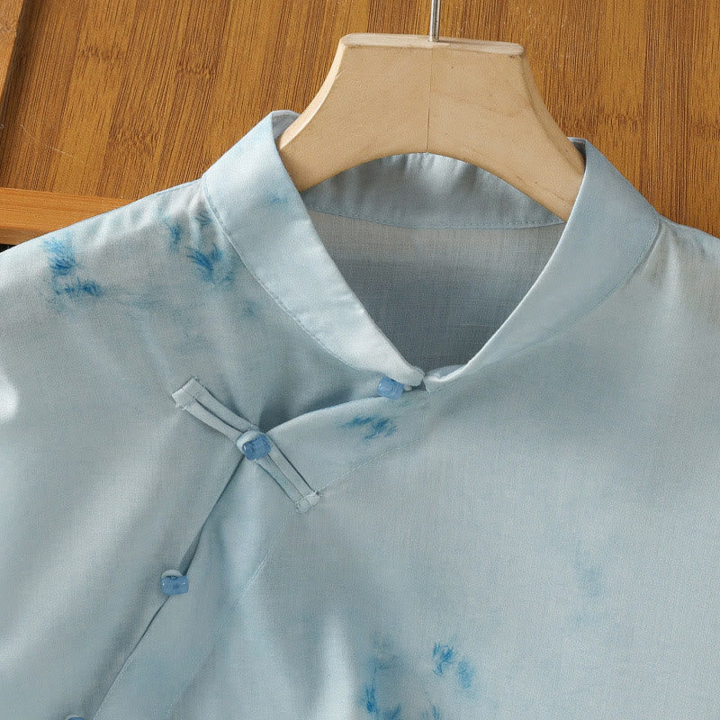 Lightweight Cotton-Blend Sleeveless Stand-Collar Meditation Shirt