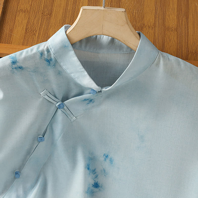 Lightweight Cotton-Blend Sleeveless Stand-Collar Meditation Shirt