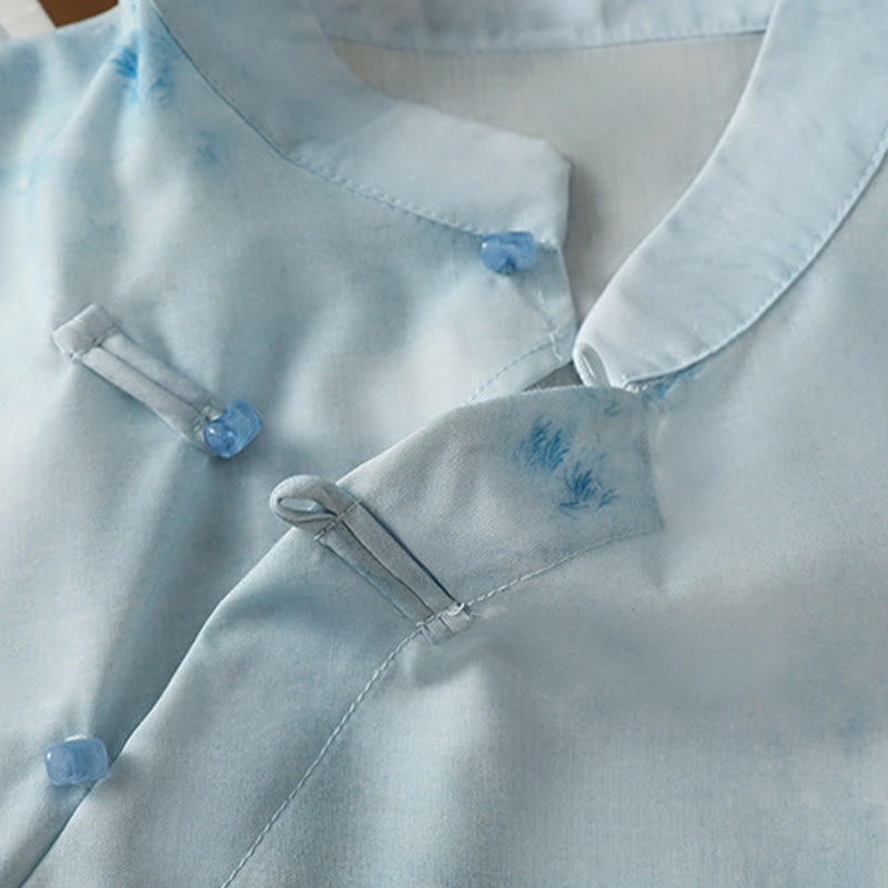 Lightweight Cotton-Blend Sleeveless Stand-Collar Meditation Shirt