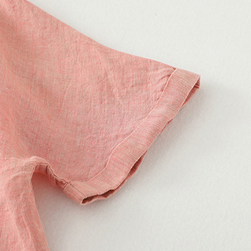 Casual Plain Buttons Women's Cotton Linen Half Sleeve Shirt