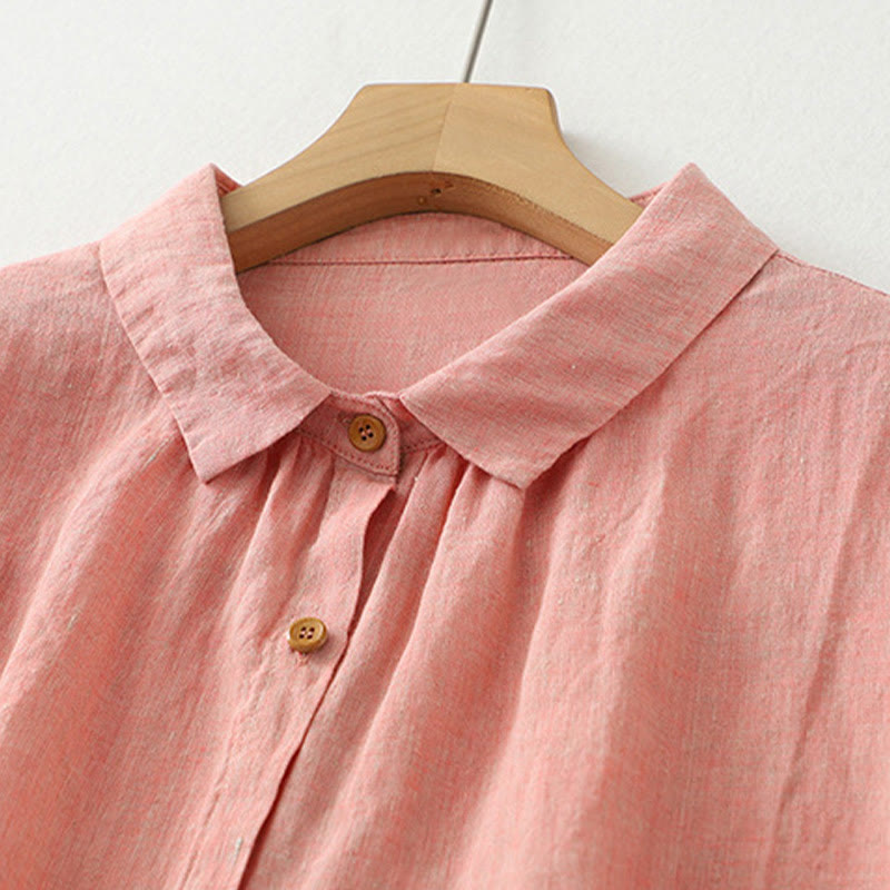 Casual Plain Buttons Women's Cotton Linen Half Sleeve Shirt