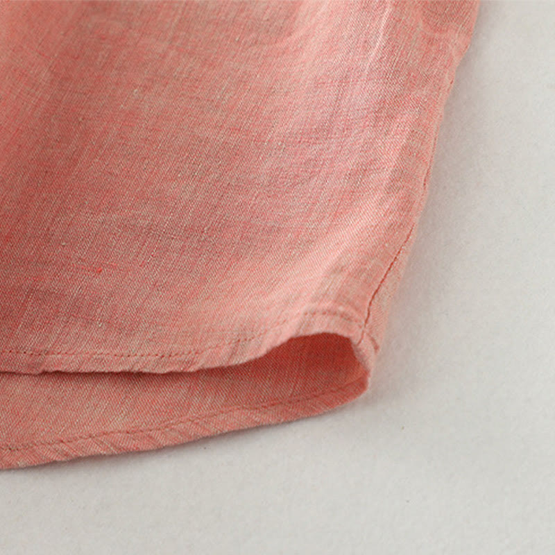 Casual Plain Buttons Women's Cotton Linen Half Sleeve Shirt