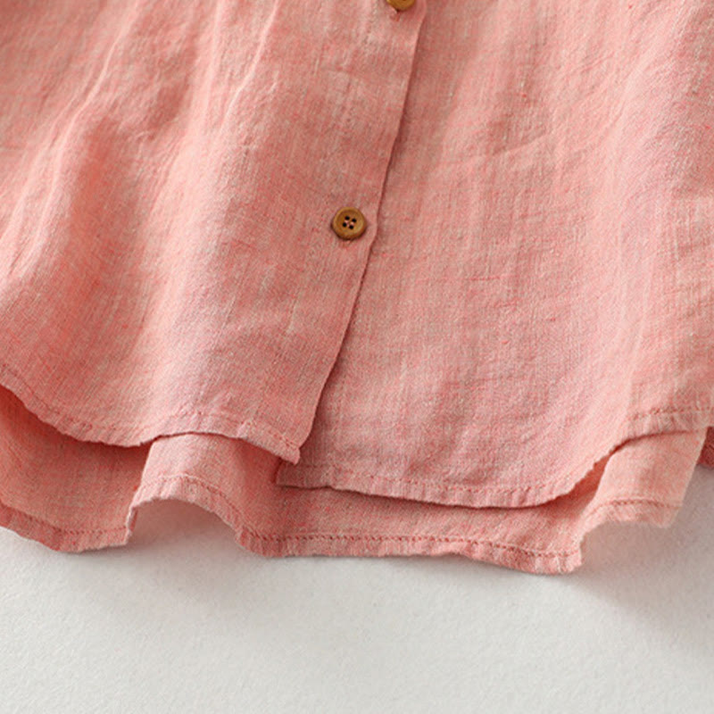 Casual Plain Buttons Women's Cotton Linen Half Sleeve Shirt
