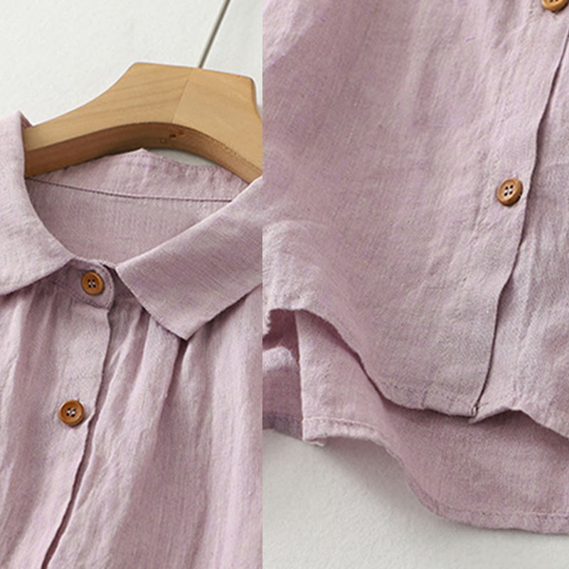 Casual Plain Buttons Women's Cotton Linen Half Sleeve Shirt