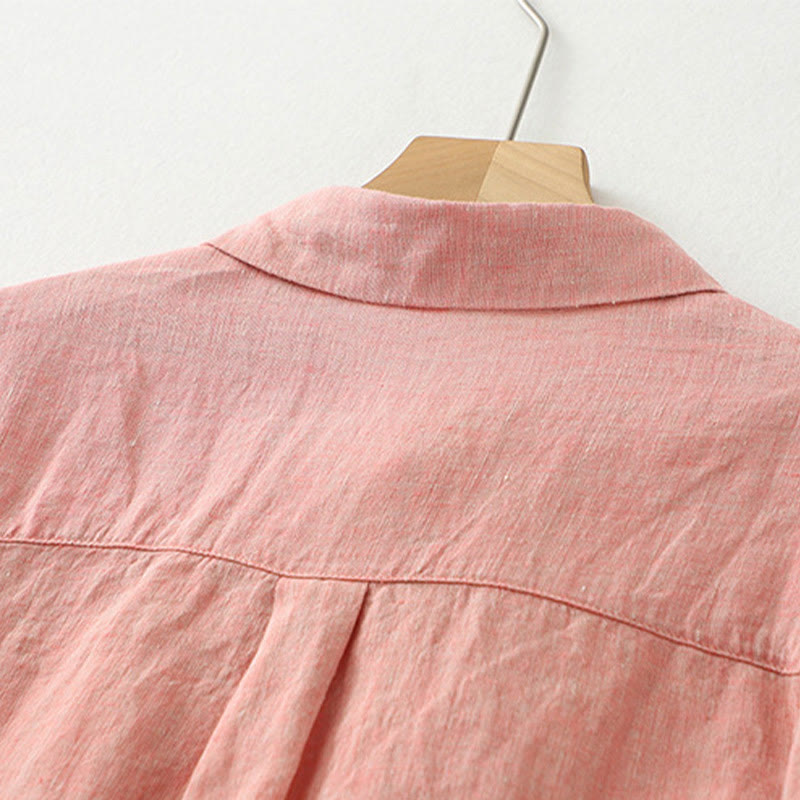 Casual Plain Buttons Women's Cotton Linen Half Sleeve Shirt