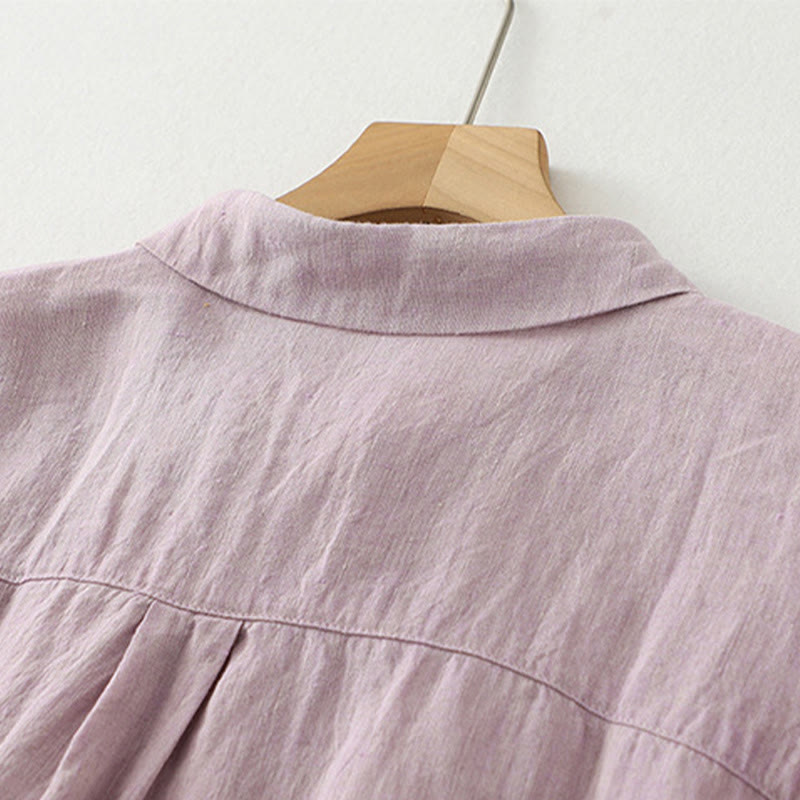 Casual Plain Buttons Women's Cotton Linen Half Sleeve Shirt