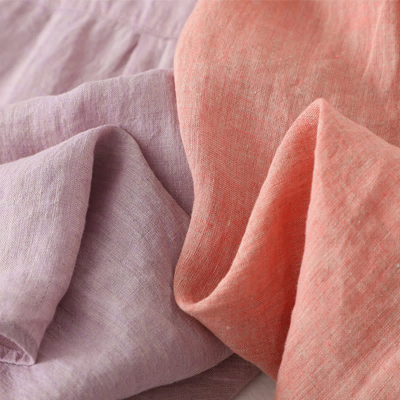 Casual Plain Buttons Women's Cotton Linen Half Sleeve Shirt