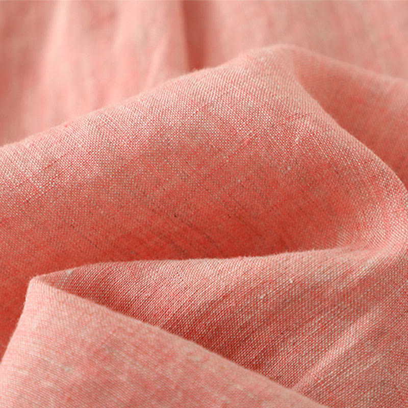 Casual Plain Buttons Women's Cotton Linen Half Sleeve Shirt