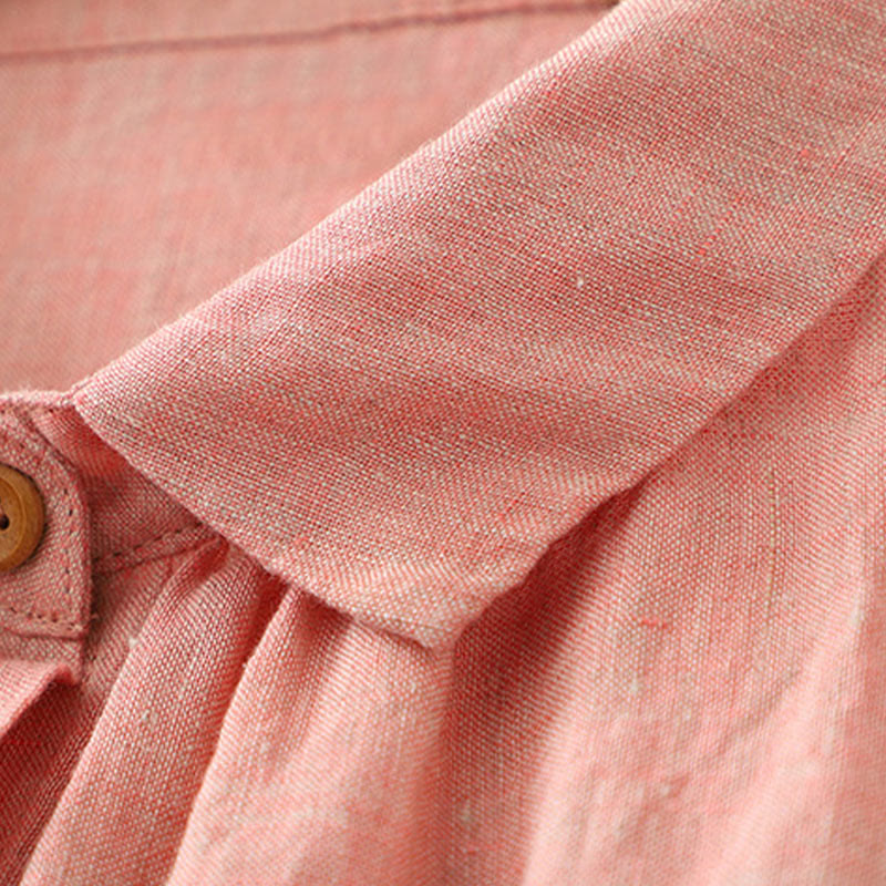 Casual Plain Buttons Women's Cotton Linen Half Sleeve Shirt