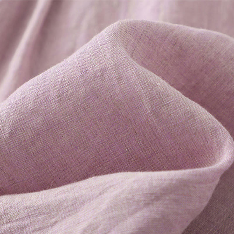 Casual Plain Buttons Women's Cotton Linen Half Sleeve Shirt