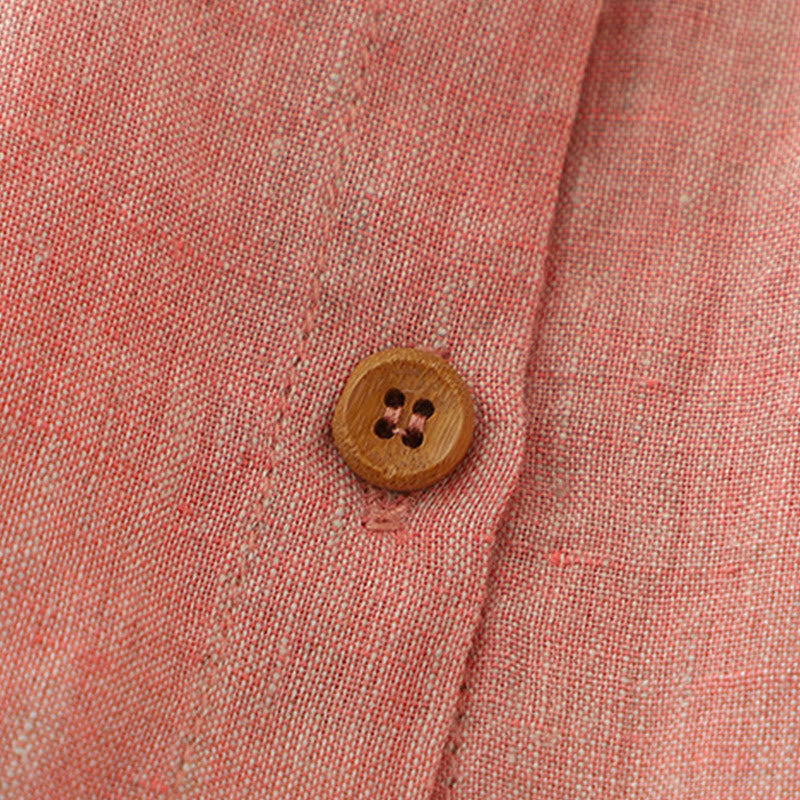 Casual Plain Buttons Women's Cotton Linen Half Sleeve Shirt