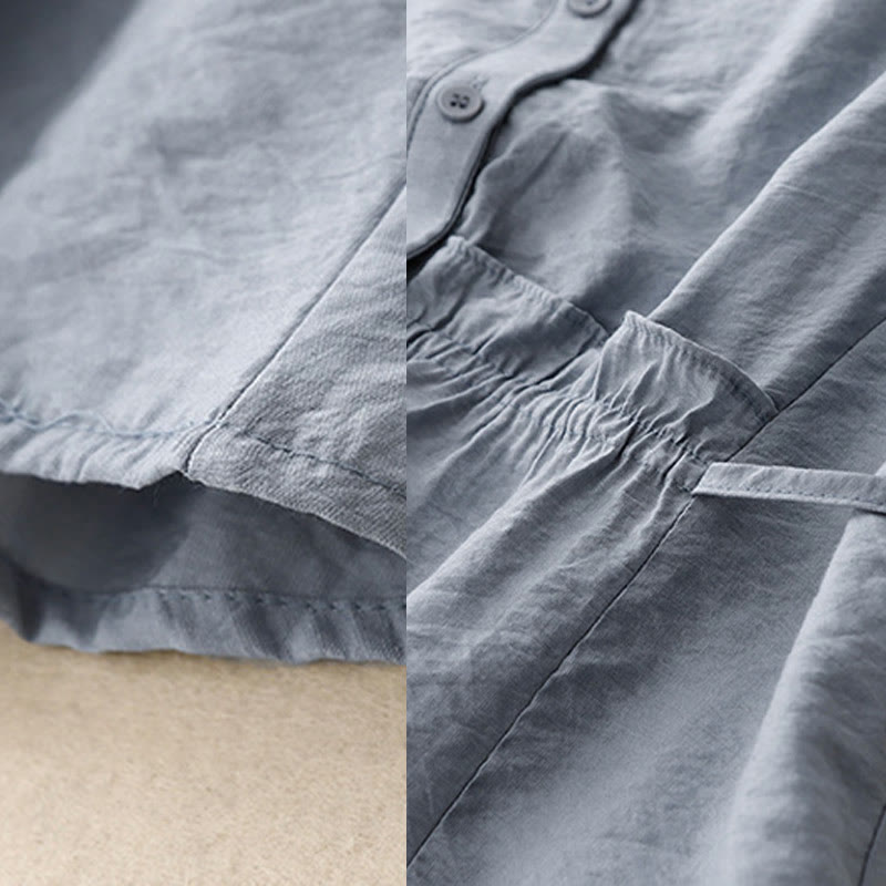 Summer Button Lace-up Short Sleeve Women's Cotton Shirt