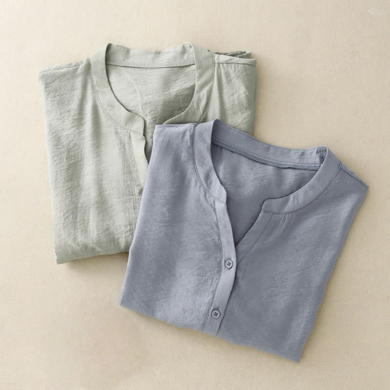 Summer Button Lace-up Short Sleeve Women's Cotton Shirt