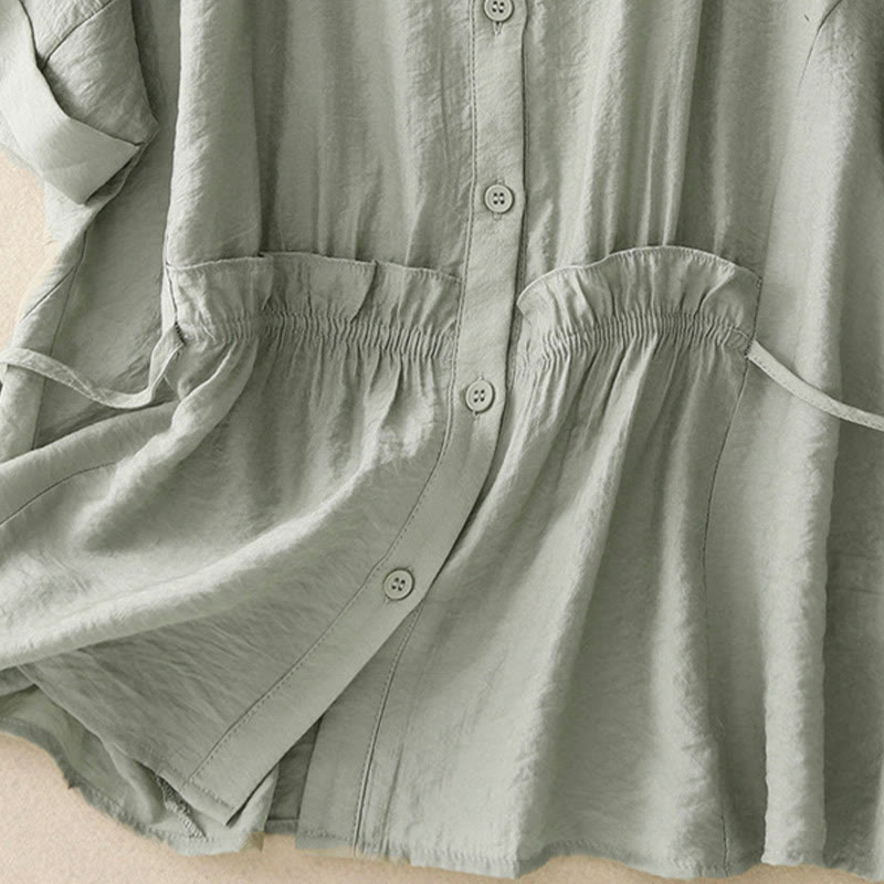 Summer Button Lace-up Short Sleeve Women's Cotton Shirt