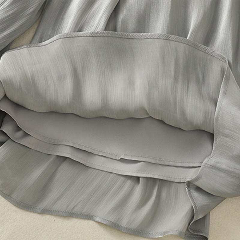 Light Gray Pleated Design Elastic Waist Women's Wide Leg Pants With Pockets