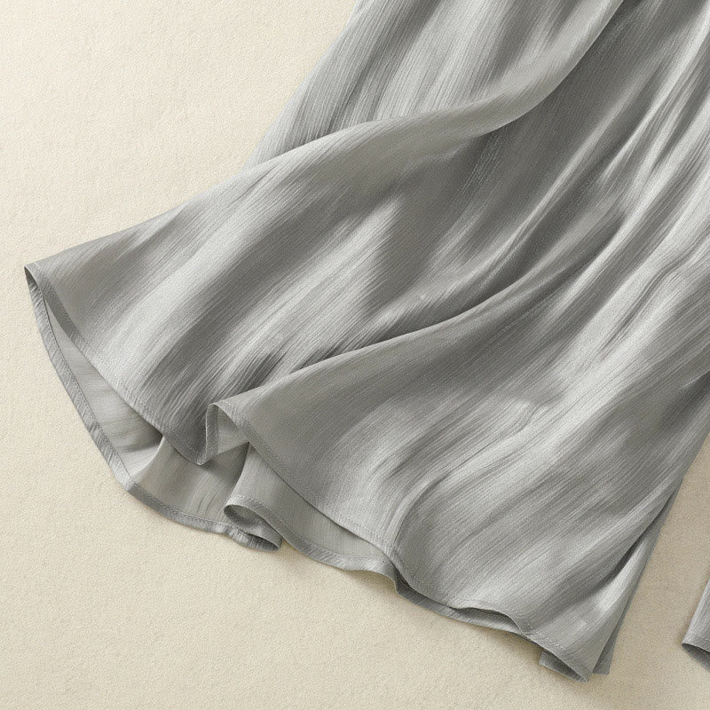 Light Gray Pleated Design Elastic Waist Women's Wide Leg Pants With Pockets