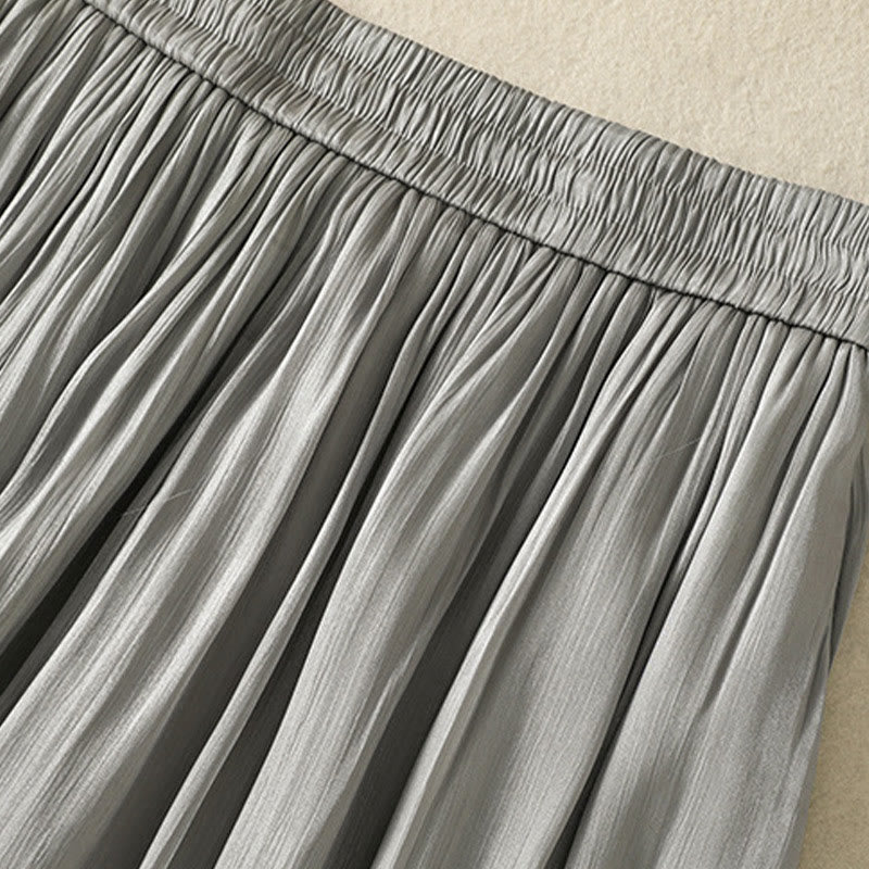Light Gray Pleated Design Elastic Waist Women's Wide Leg Pants With Pockets