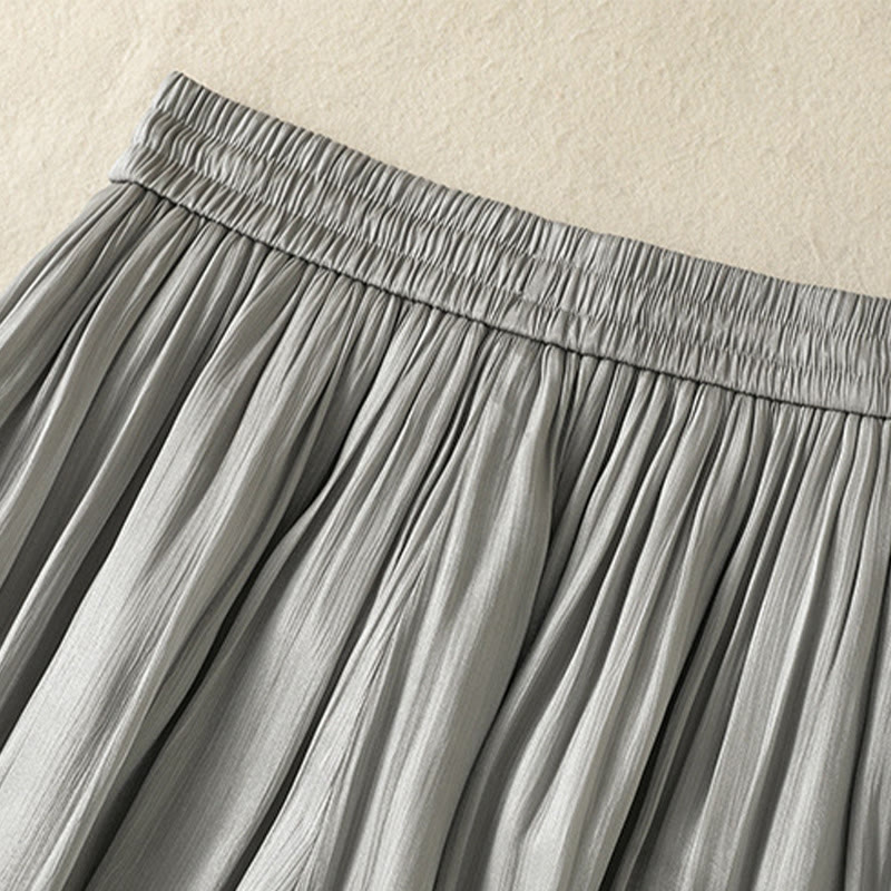 Light Gray Pleated Design Elastic Waist Women's Wide Leg Pants With Pockets
