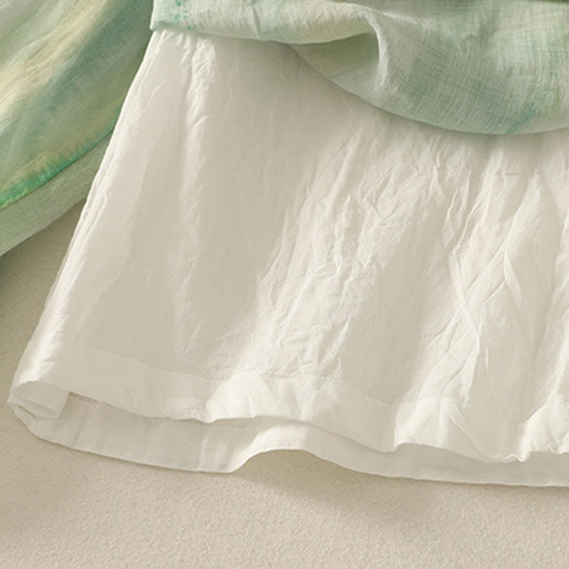 7-8 Length Elastic Waist Women's Wide Leg Cotton Linen Pants With Pockets