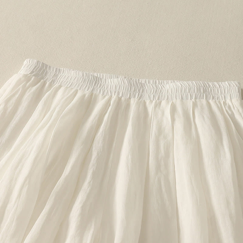 7-8 Length Elastic Waist Women's Wide Leg Cotton Linen Pants With Pockets