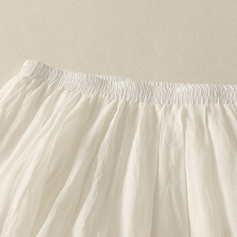 7-8 Length Elastic Waist Women's Wide Leg Cotton Linen Pants With Pockets