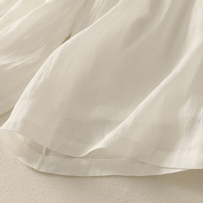 7-8 Length Elastic Waist Women's Wide Leg Cotton Linen Pants With Pockets