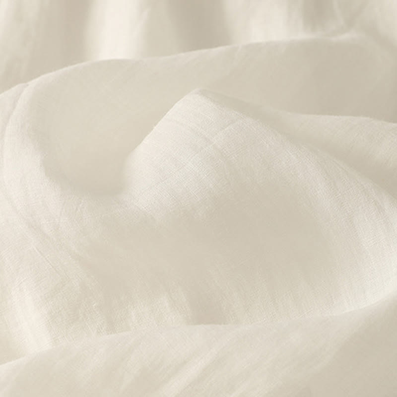 7-8 Length Elastic Waist Women's Wide Leg Cotton Linen Pants With Pockets