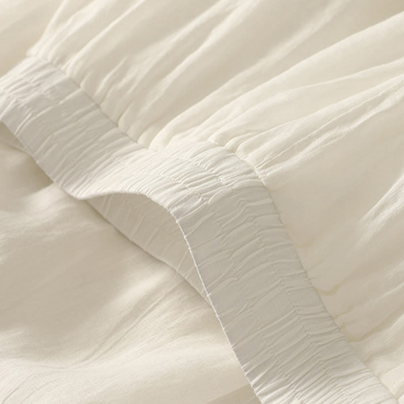 7-8 Length Elastic Waist Women's Wide Leg Cotton Linen Pants With Pockets