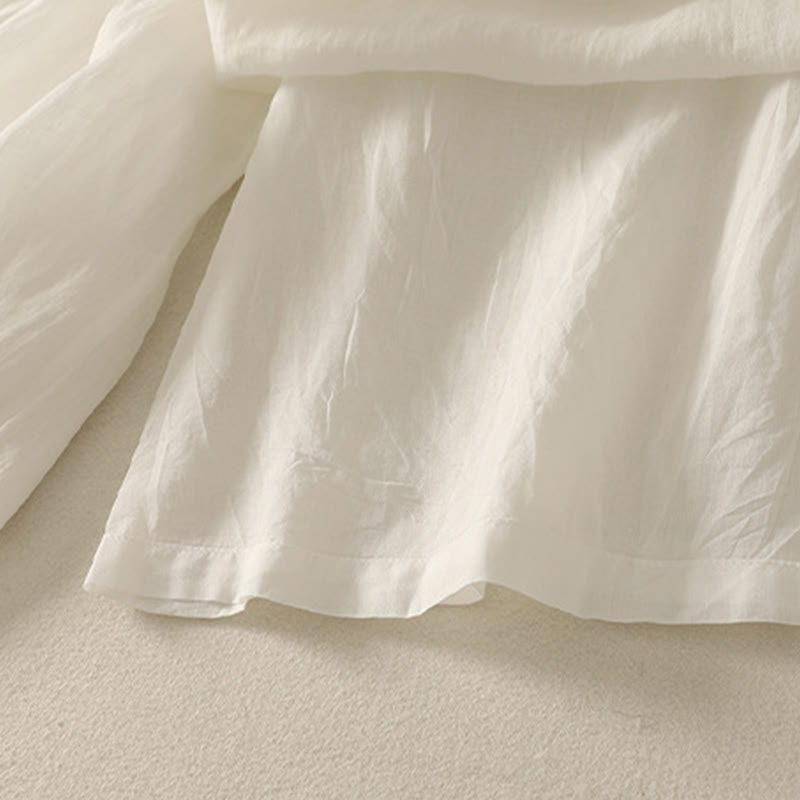 7-8 Length Elastic Waist Women's Wide Leg Cotton Linen Pants With Pockets