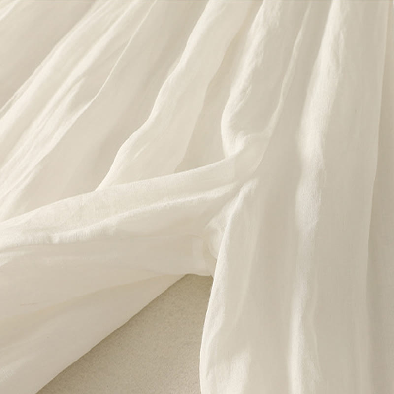 7-8 Length Elastic Waist Women's Wide Leg Cotton Linen Pants With Pockets